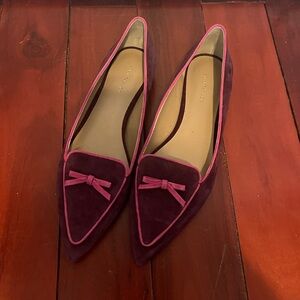 Pointed suede flats in Deep Plum with Pink Trim